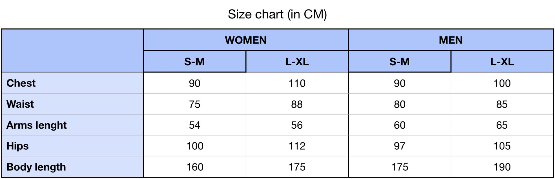 Guide de taille en belgique (homme et femme)